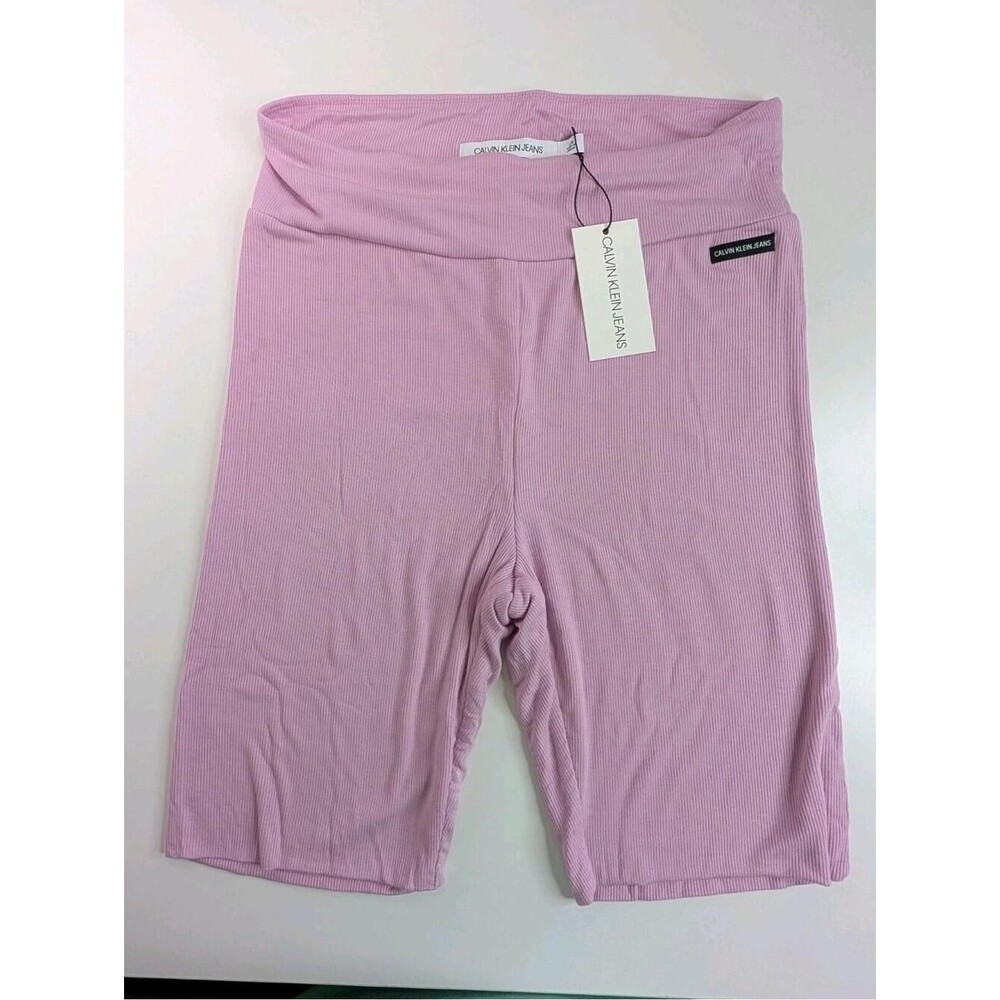 Calvin Klein Jeans NWT Ribbed Biker Shorts Womens Large Pink Lavender CJ0S8027